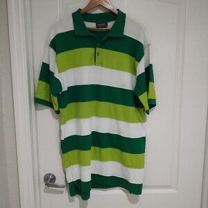 VTG Reve Jeans Rugby Pique Polo Shirt Green White Striped 2XL